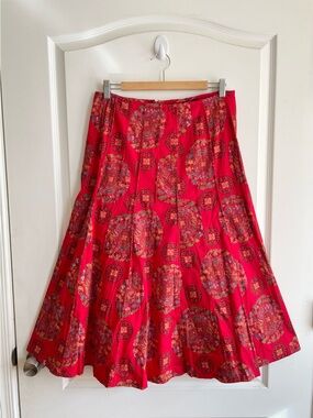 Vintage Y2K Red Asian Geisha Print Aline Circle Skirt Size 10 Made In USA